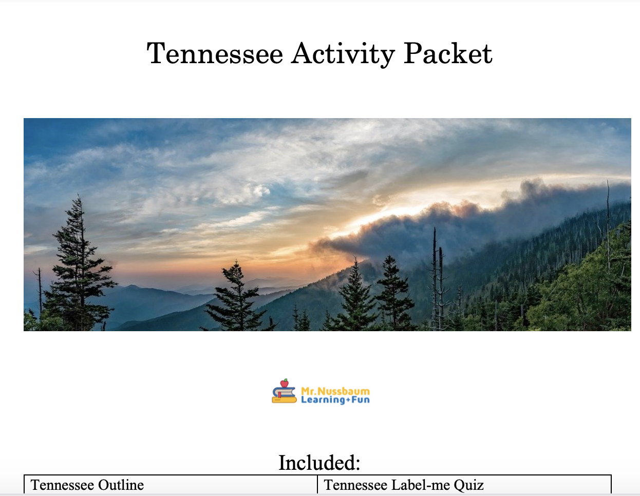 Tennessee Activity Packet